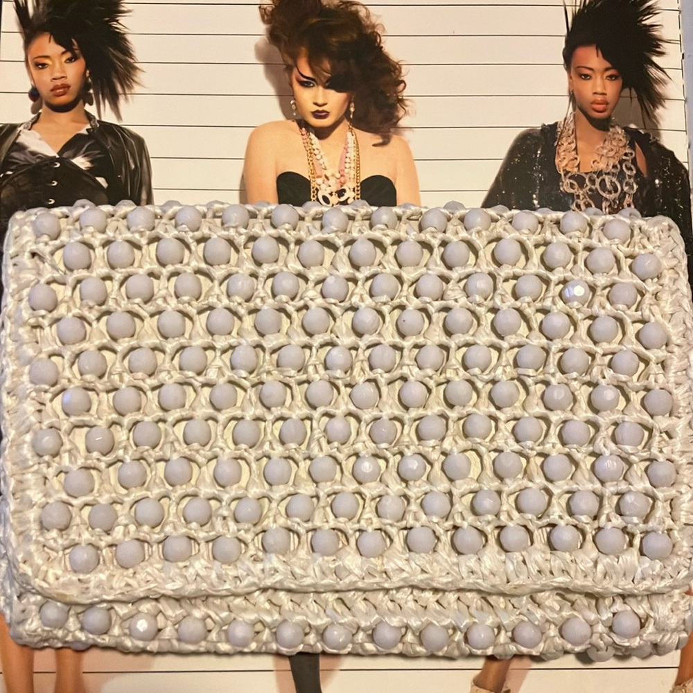 Beautiful, white, Beaded, Vintage clutch.